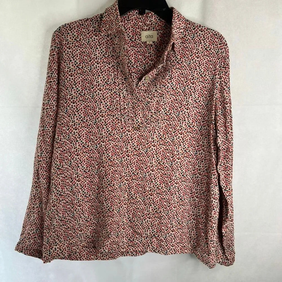 Anthropologie Aita Vneck Long Sleeve Colorful Geo Print Blouse Sz Small - Picture 9 of 9
